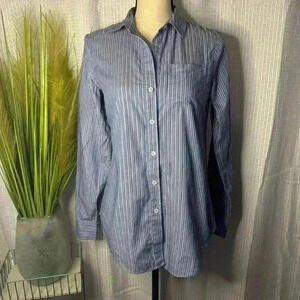 THEORY Leonie Women Small Striped Button Down Top Blue/White Smart Workwear